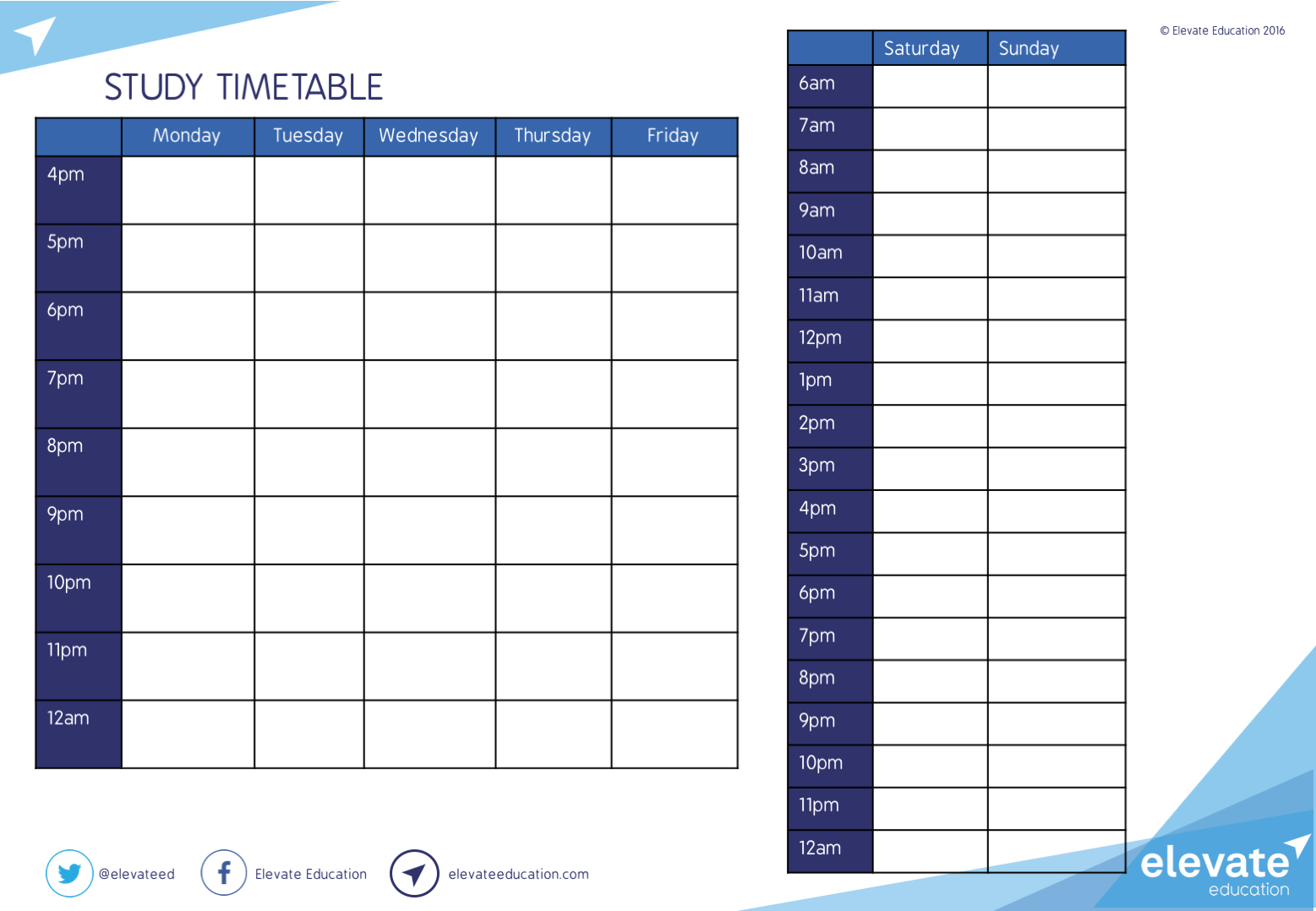 Study Timetable | Elevate Education